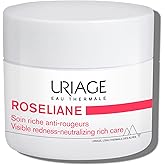 Uriage Roséliane Anti-Redness Rich Face Cream with Green Pearls and Shea Butter- Hydrating Moisturizer for Sensitive Skin Pro