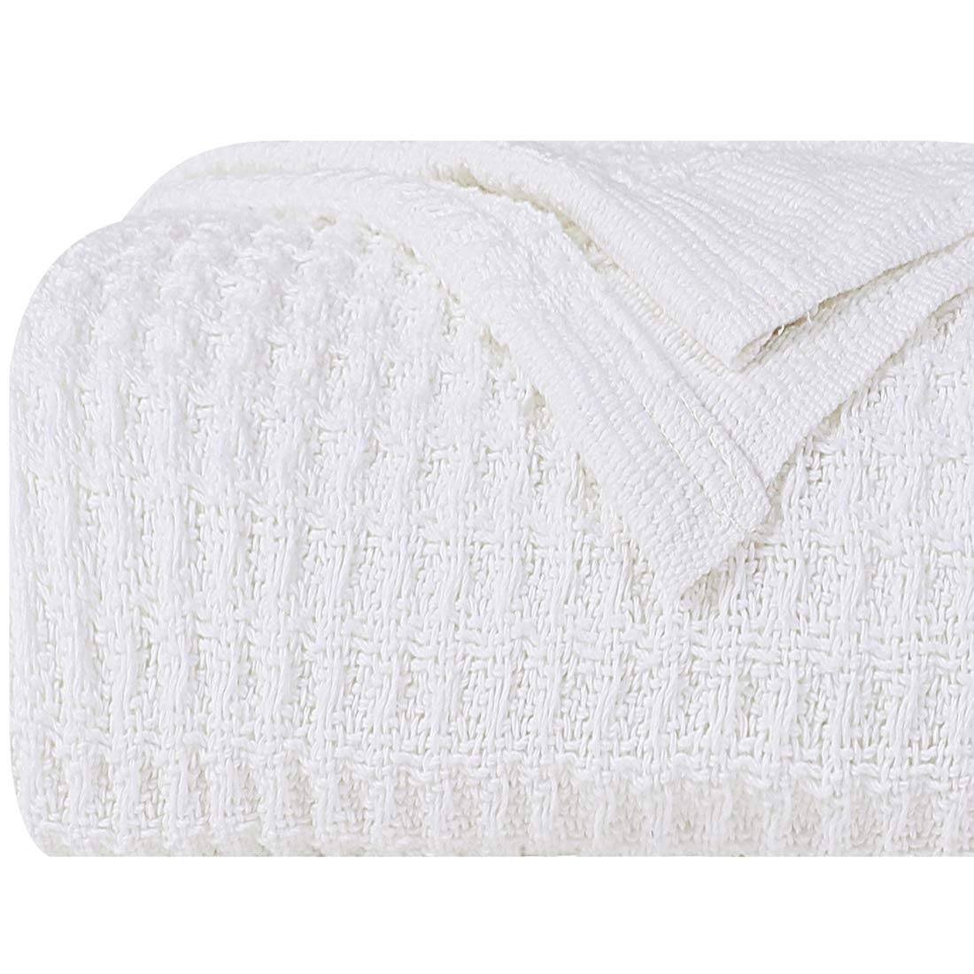 PiccoCasa 100% Cotton Thermal Blanket Throw Size White Soft Lightweight Knit Blanket Waffle Weave Decorative Throw Blankets for Couch, Bed, Sofa, Travel,47 x 70 Inches