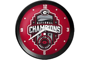 The Fan-Brand NCAA Georgia Bulldogs Ribbed Frame Wall Clock: National Champions, Red - Football, Basketball & Baseball, College Wall Decor for Home, Office, Game Room, Fan Cave & Garage