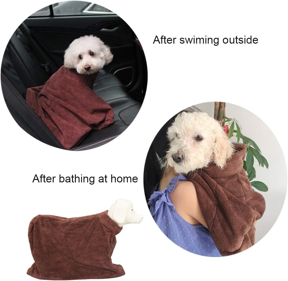 Pet Towel Dry Bag,Dog Fast Dry Bag, Fast Drying Bath Towels Super Absorbent Pet Cat Bath Robe Towel XS, Brown - Image 5