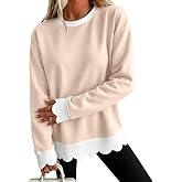 Scalloped Edge Sweatshirt for Women Oversized Crew Neck Pullover Sweatshirt | Trendy Scalloped Loungewear for Women,loose Fit Plain Soft Trendy Long Sleeve Sweatshirts for Women Fashion 2026
