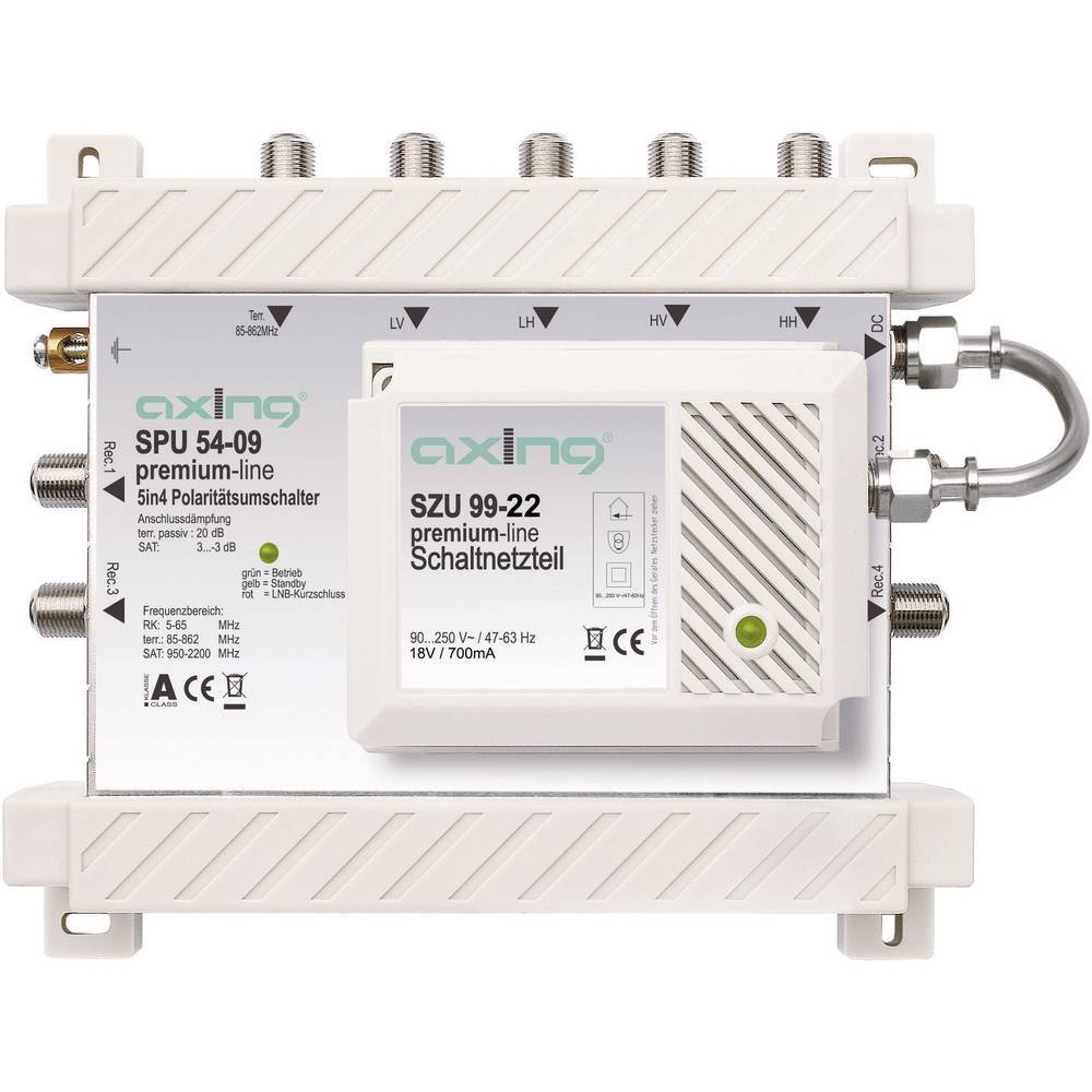 Axing SPU 54-09 SAT Multiswitch 4 Participants Premium-Line Active Quad Compatible Energy Saving (5 x 4)