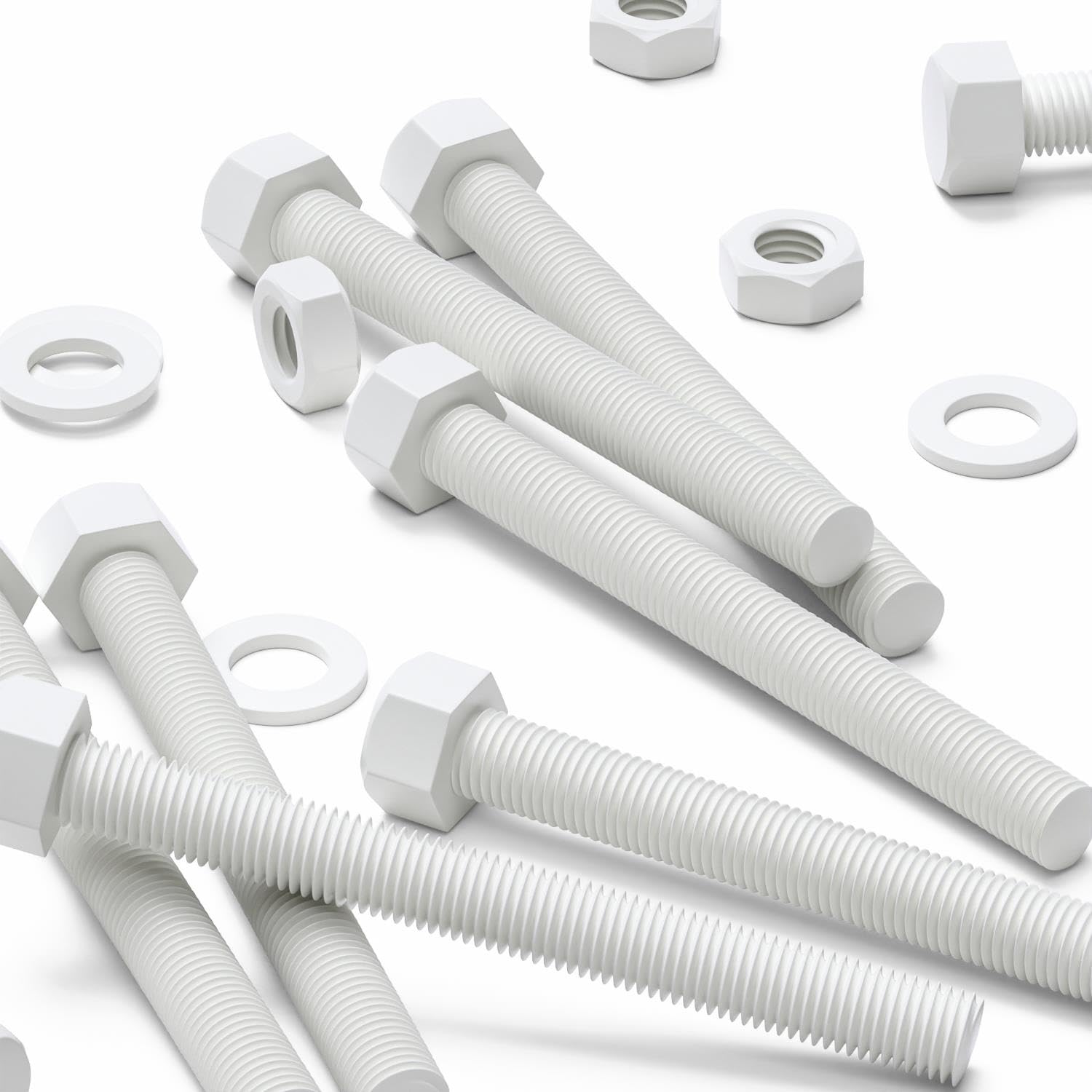 5X White Hex Head Screws Polypropylene (PP) Plastic Nuts and Bolts, Washers, M16 x 150mm, Acrylic, Water Resistant, Anti-Corrosion, Chemical Resistant, Strong.