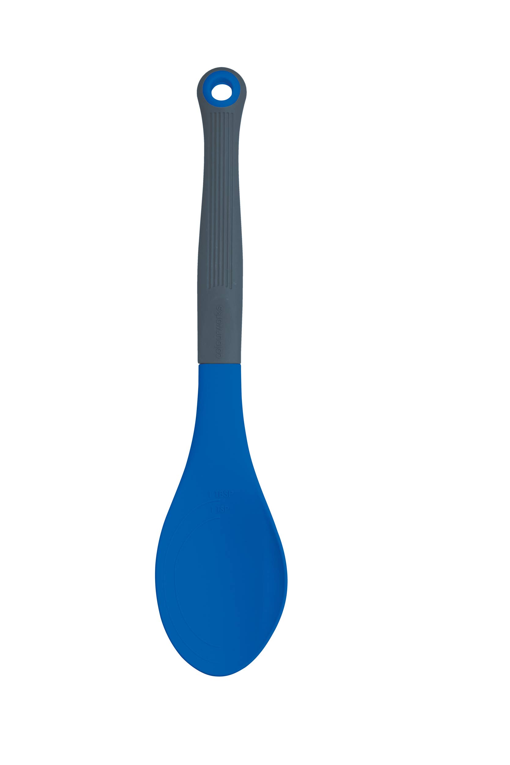 Colourworks CWBRSPOONBLU Silicone Cooking with Built-in Measuring Spoon, Blueberry, 29 cm