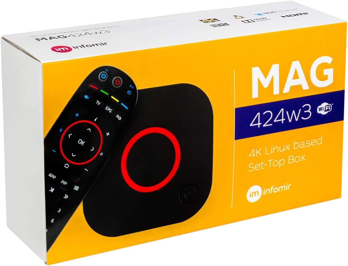 Infomir Mag 424 W3 (Mag 424W3) 4K 2160P Hevc 600Mbps Built-in Dual Band WiFi, Bluetooth, HDMI Cable 1 GB RAM, 8 GB eMMC (Faster than Mag 324w2 322W1): Electronics