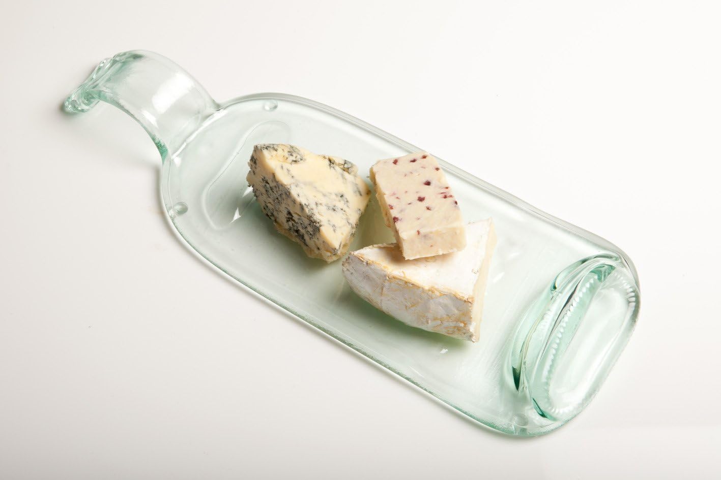 RECYCLED CHEESEBOARD CLEAR (SINGLE) GIFT BOXED, HAND MADE GLASS BOTTLE BOARD TRANSFORMED IN DEVON BY GLASS REFORM FROM UPCYCLED BOTTLES, ECO FRIENDLY GIFT