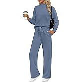 WIHOLL Two Piece Sets for Women Fall Outfits Lounge Sets Mock Neck Tops Wide Leg Pants Vacation Travel Airport Outfits