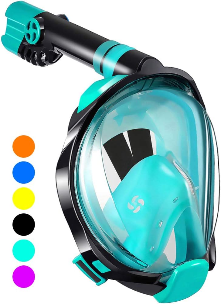 WSTOO Full Face Snorkel Mask,Advanced Safety Breathing System Allows You to Breathe More Fresh Air While Snorkeling,180 Panoramic Anti Fog Anti Leak Foldable Snorkel Mask for Adult and Kids