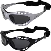 Birdz Eyewear Seahawk Polarized Sunglasses Jet Ski Goggles Sport Kite-Boarding, Surfing, Kayaking 2 Pairs Black Frame and Silver Frame with Smoke Lenses