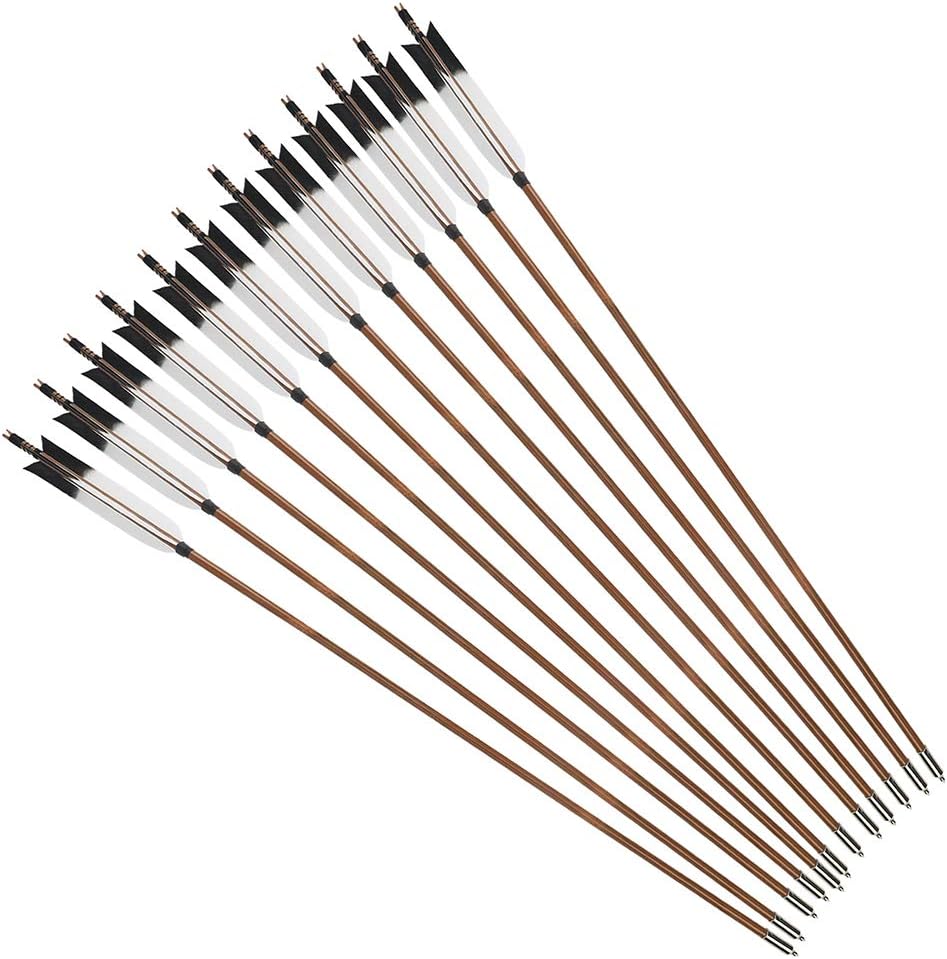 PG1ARCHERY Bamboo Arrows, 12 Pack Practice Target Arrow Handmade Self Nock Feather Fletched 6.2" Vane for Longbow Traditional & Recurve Bow Gray White : Sports & Outdoors
