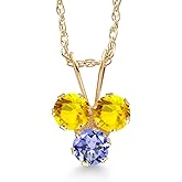 Gem Stone King 14K Yellow Gold Yellow Sapphire and Blue Tanzanite 3-Stone Pendant Necklace For Women (0.42 Cttw, Gemstone September Birthstone, Round 3MM, 18 Inch Chain)