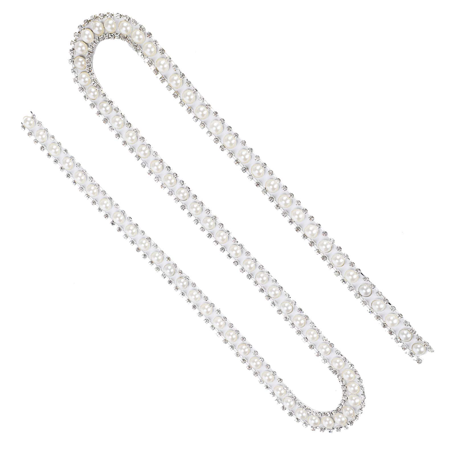 Cikonielf Double Row Rhinestone and Pearl Bead Chain with Glitter Trim for DIY Clothing Decoration and Craft Accessories