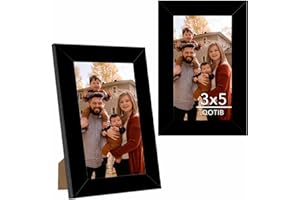 QOTIB 2 Packs 3x5 Picture Frame Black, Engineered Wood 3 x 5 Photo Frame, 3 by 5 Photo Poster Frame for Wall Hanging and Tabletop Set of 2, Black