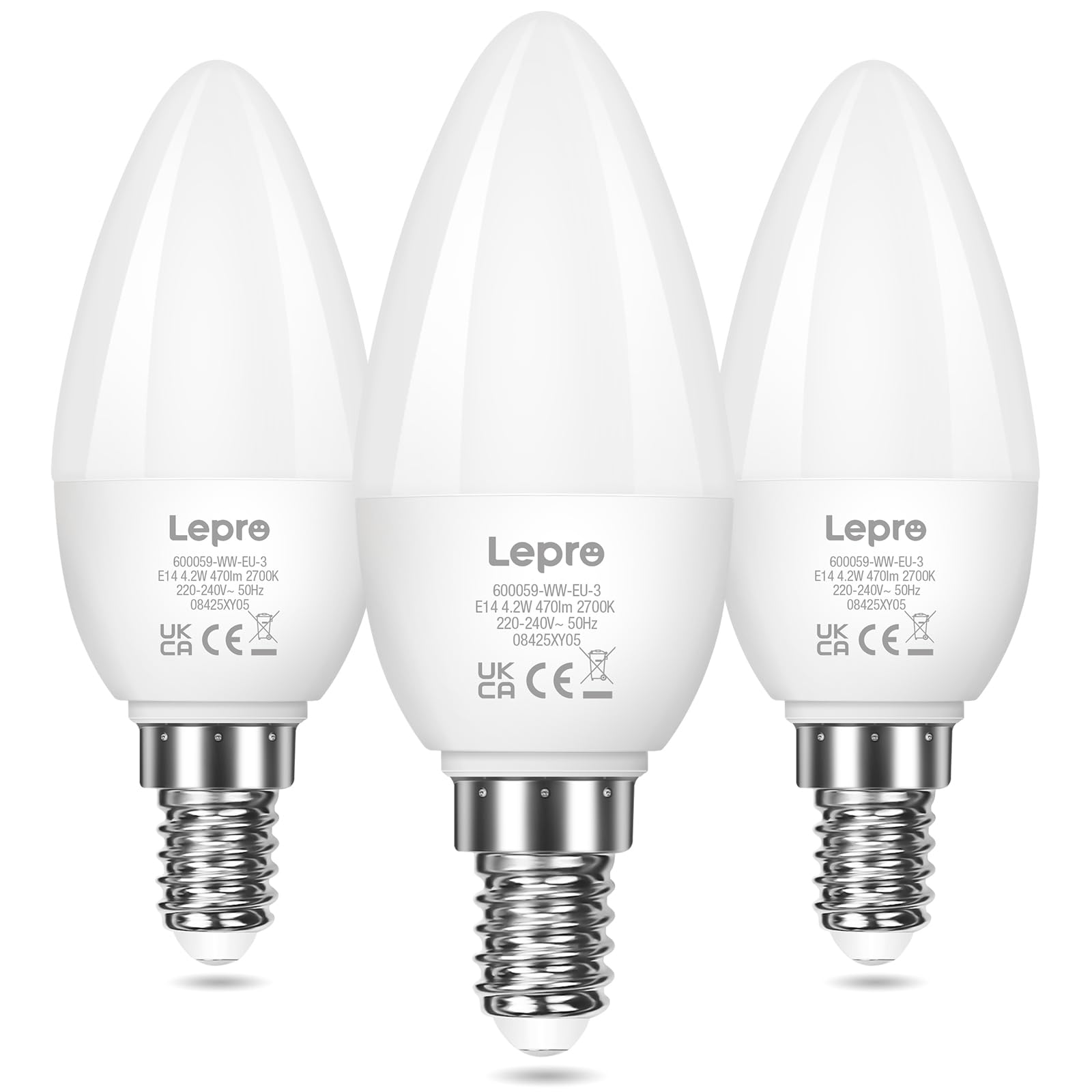 Lepro E14 LED Light Bulb, Warm White 2700K, 4.2W 470 Lumen, 40W Equivalent Candle Bulbs, Small Edison Screw SES, Energy Saving, Non-dimmable, Pack of 3
