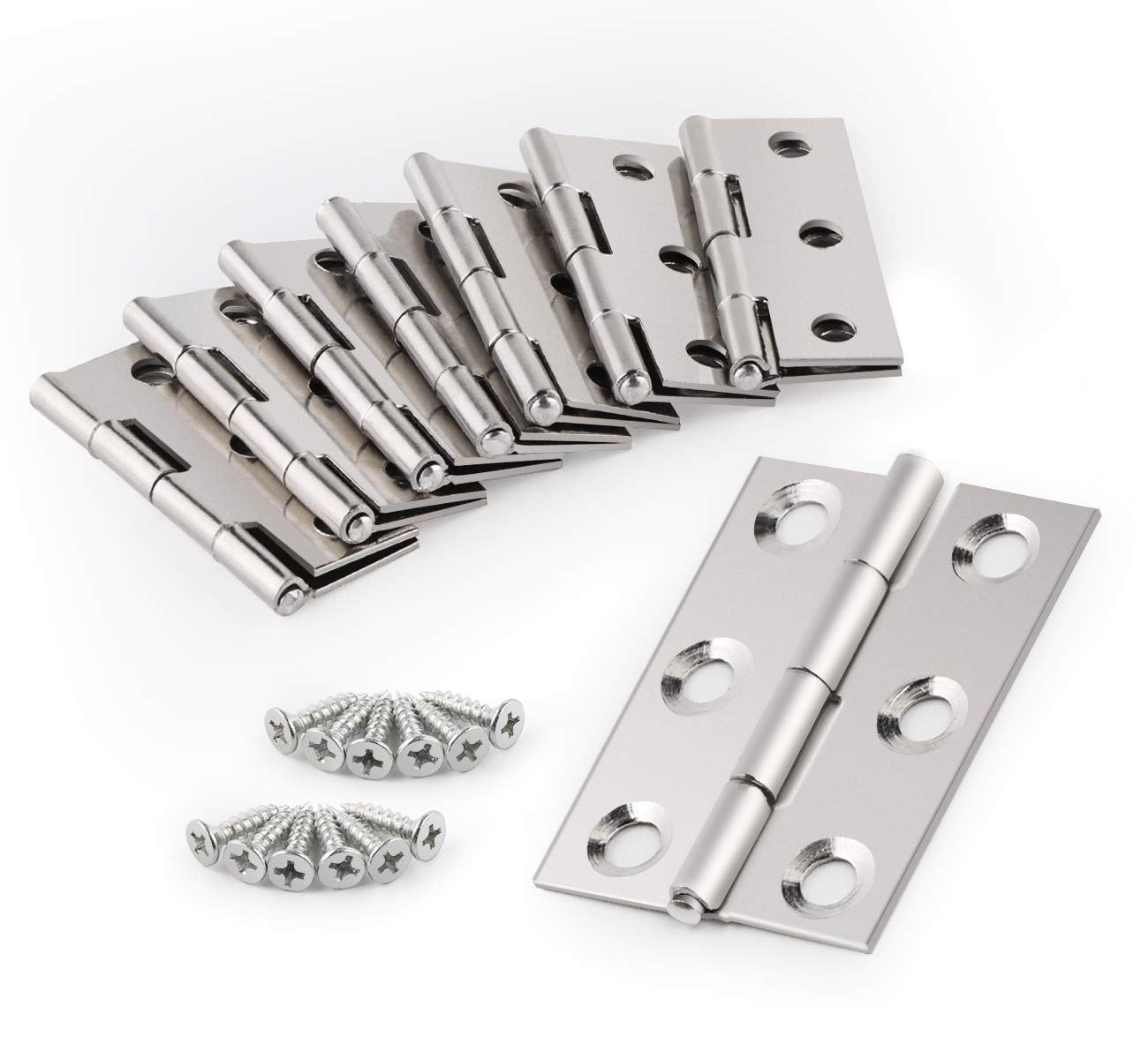 Anstore 1.73‘’ Butt Hinges 20pcs 44mm Folding Door Hinges Silver Stainless Steel Ball Bearing Hinges Thickened Internal Door Hinges with 120pcs Screws,for Home Door,Window,Storage Box Repair