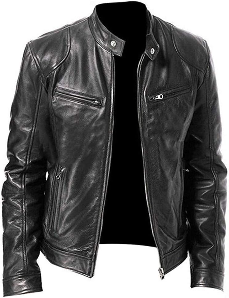 wuliLINL Men's Casual Autumn Winter Stand Collar Slim PU Leather Sleeve Bomber Jacket Pure Long Sleeved Coat