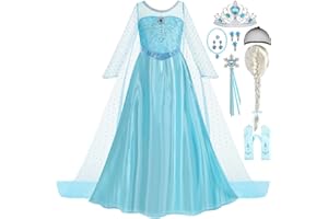 Luzlen Elsa Dress for Girls Toddler Snow Princess Costume Blue with Wig Halloween Birthday Party Dress Up Outfits