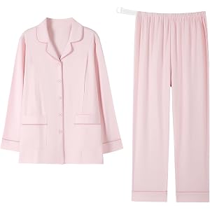 Carinaca Women's 95% Cotton Maternity Nursing Pajama Set Customizable Buttonhole Waist Long Sleeve Sleepwear Pregnancy PJs