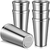 JJUNW 6 Pack Stainless Steel Cup 16 oz, Stackable Double Wall Vacuum Insulated Metal Drinking Glasses Reusable for Bbq Home Office Party Coffee