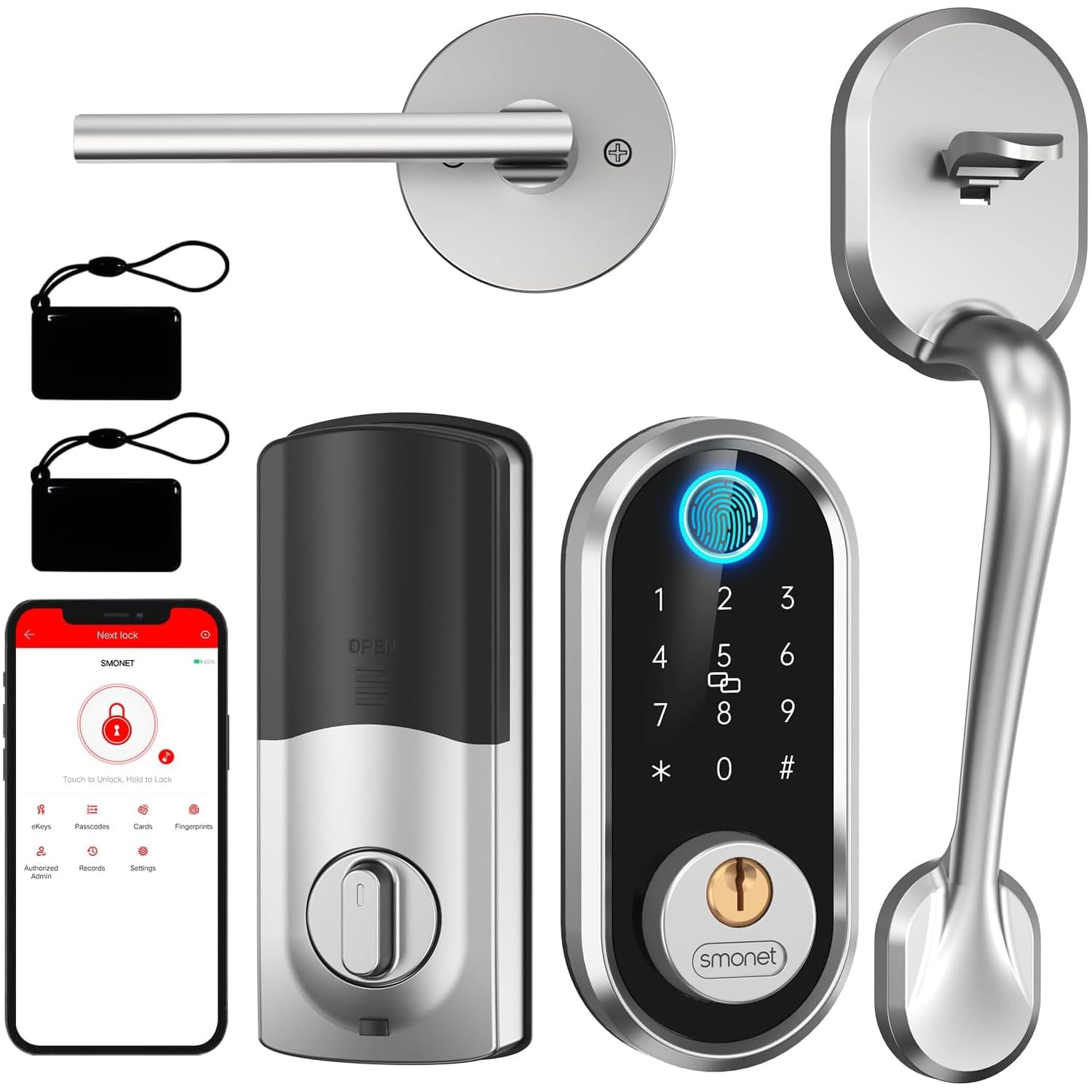 Photo 1 of Keyless Entry Door Lock Handle: SMONET Smart Front Door Lock Set Alexa Deadbolt Locks with Handle Bluetooth Electronic Digital Keypad with APP Voice Control Keyfob Auto for Home