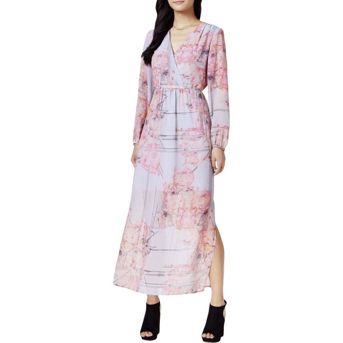 bar iii printed wrap maxi dress