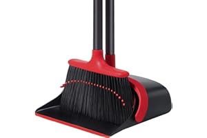 SANGFOR Broom and Dustpan Set for Home, Upgraded 52’’ Long Handle Stand Up Dustpan and Broom Set for Office Home Kitchen Lobby Floor
