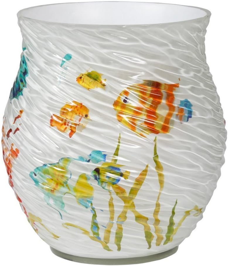 Creative Bath Products Inc RBF54MULT Rainbow Fish Resin Waste Basket, Multi-Color, 9.5
