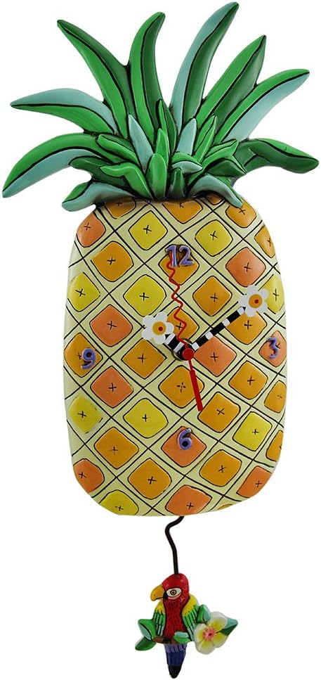 Allen Designs Pineapple Time Parrot Pendulum Wall Clock 17 in.