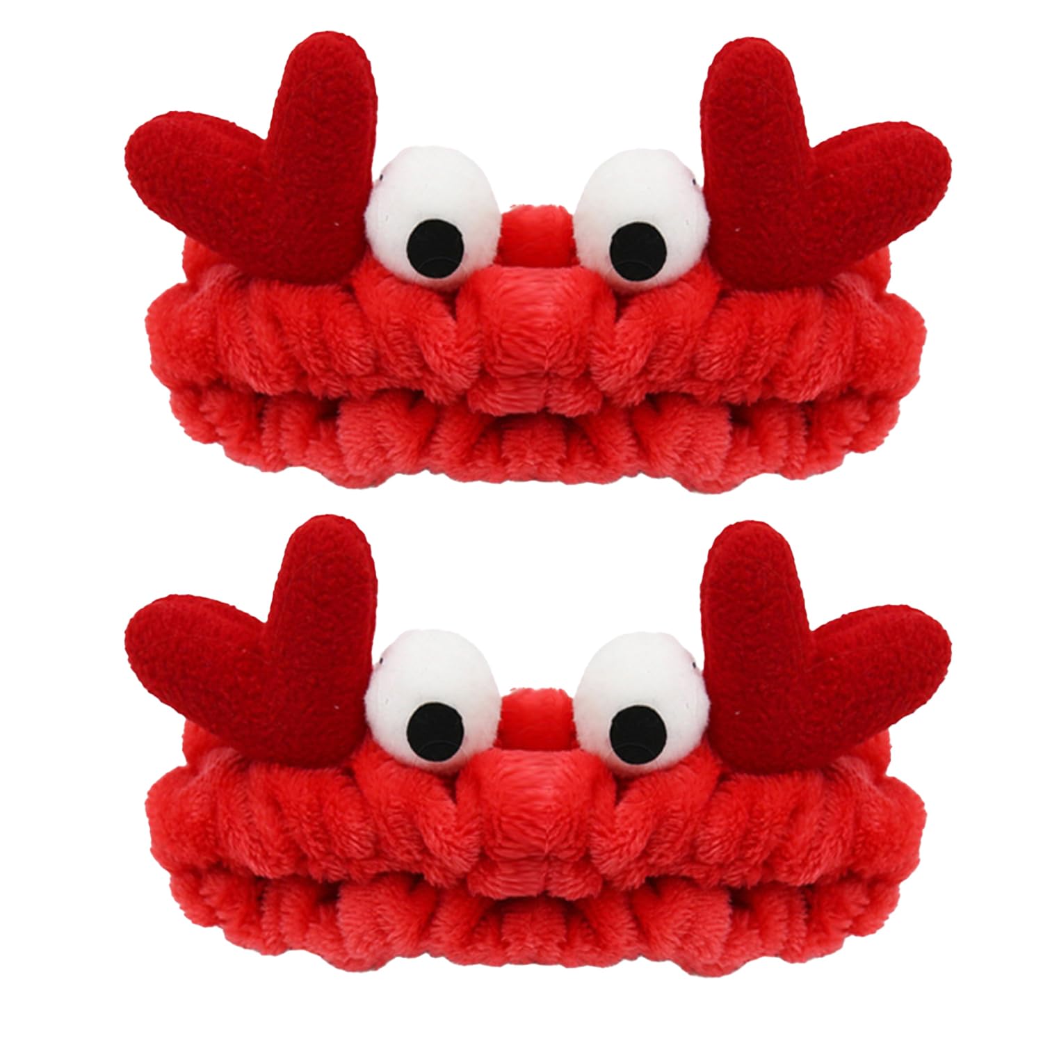 HAICN 2Pieces Crab Plush Headband Red Facial Makeup Head Wraps Cartoon Elastic Head Band Creative Hair Accessories for Women Girls Party Favors