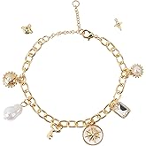 Gold Charm Bracelets for Women Non Tarnish, Gold Stainless Steel Small Charm Chain Link Bracelet Dangle Bracelets with Charms Chunky Bracelet Jewelry Women's Link Bangle Y2K Wristlet Valentine Gifts