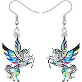 BONSNY Acrylic Dangling Novelty Fun Blue Cute Unicorn Earrings Hypoallergenic Designer Jewelry Gifts For Women