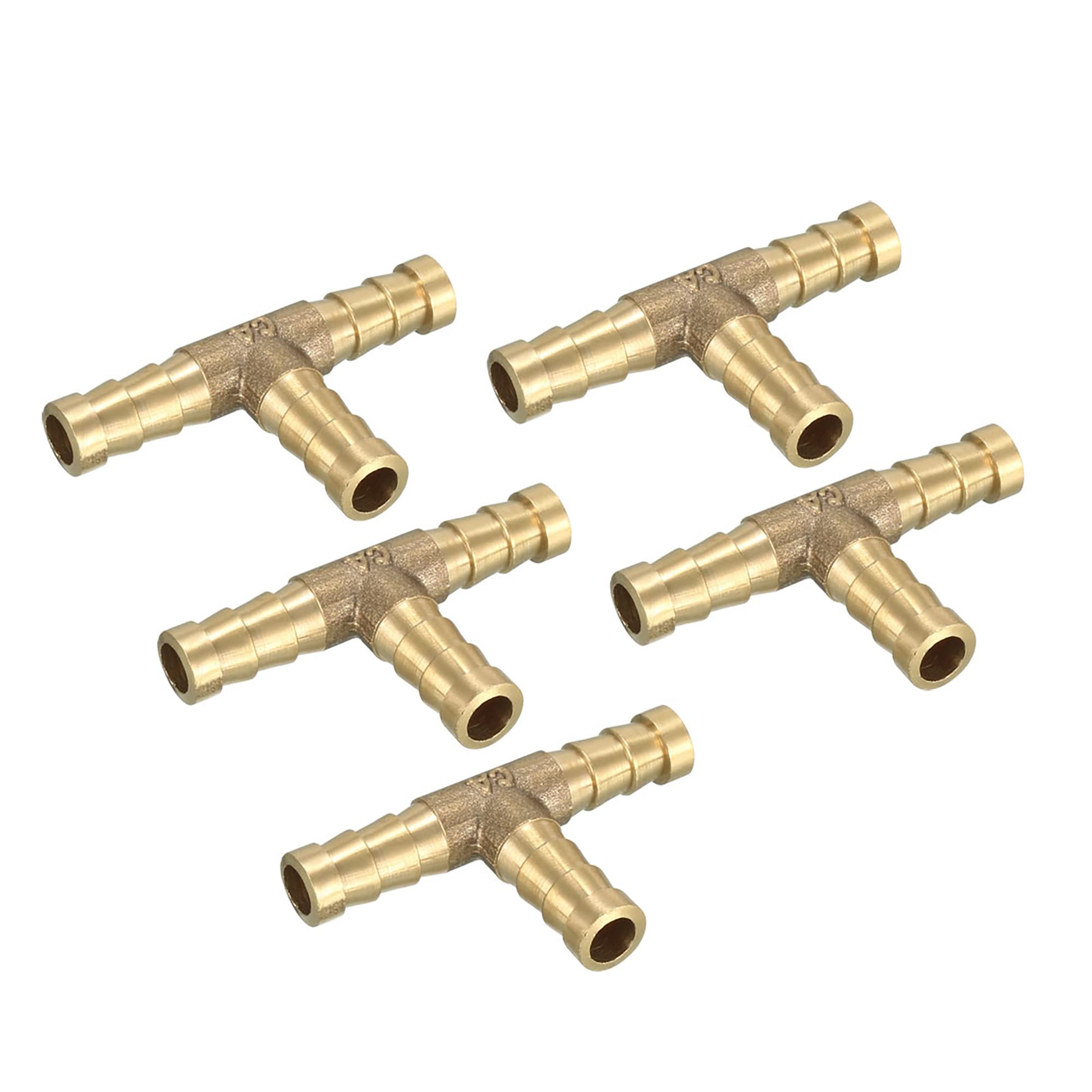 sourcing map Car 5/16" 8mm Brass Barb Hose Fitting Tee T 3 Way Connector 5pcs