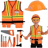 Architect Role Play Costume Dress-Up Set for Kids, Builder Vest with Safety Goggles Protective Mask, Pretend Construction Worker Career Outfit for Toddler Boys Girls Ages 3-7, Halloween Role Play Toys