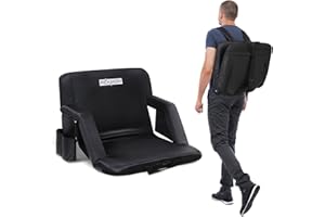 PEXMOR Folding Stadium Seats for Bleachers w/Back Support, Bleacher Chair w/Cushion & Armrest, 5-Reclining Position Portable Padded Stadium Chair w/Pockets, Carrying Bag