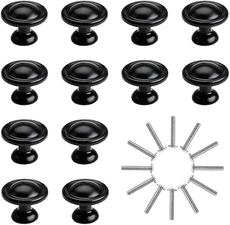 Schubladenknöpfe, YMWALK 12PCS Mattierte schwarze Schrankknöpfe, 28MM