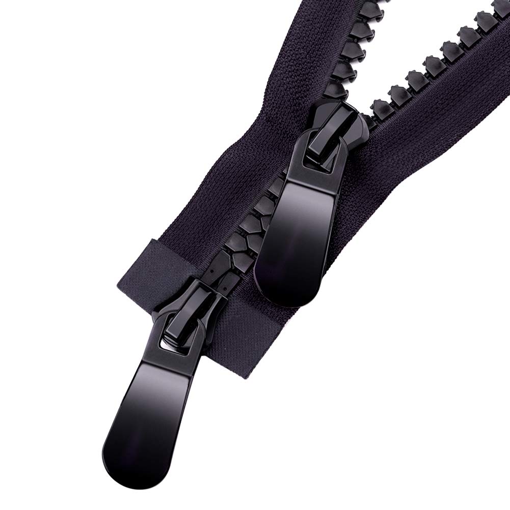 WANDIC 15#Separating Jacket Zippers, 1 PC 150cm Double Open Super Large Plastic Zipper Black Teeth Heavy Duty Zippers for DIY Sewing Tailor Crafts Bags Tents, Strip Slider/Triangular Teeth