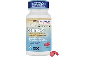 GenCare - Senna-S Natural Vegetable Laxative Plus Stool Softener Dual Action (200 Tablets) Value Pack | Gentle Dependable Overnight Relief of Occasional Constipation Generic for Senokot-S