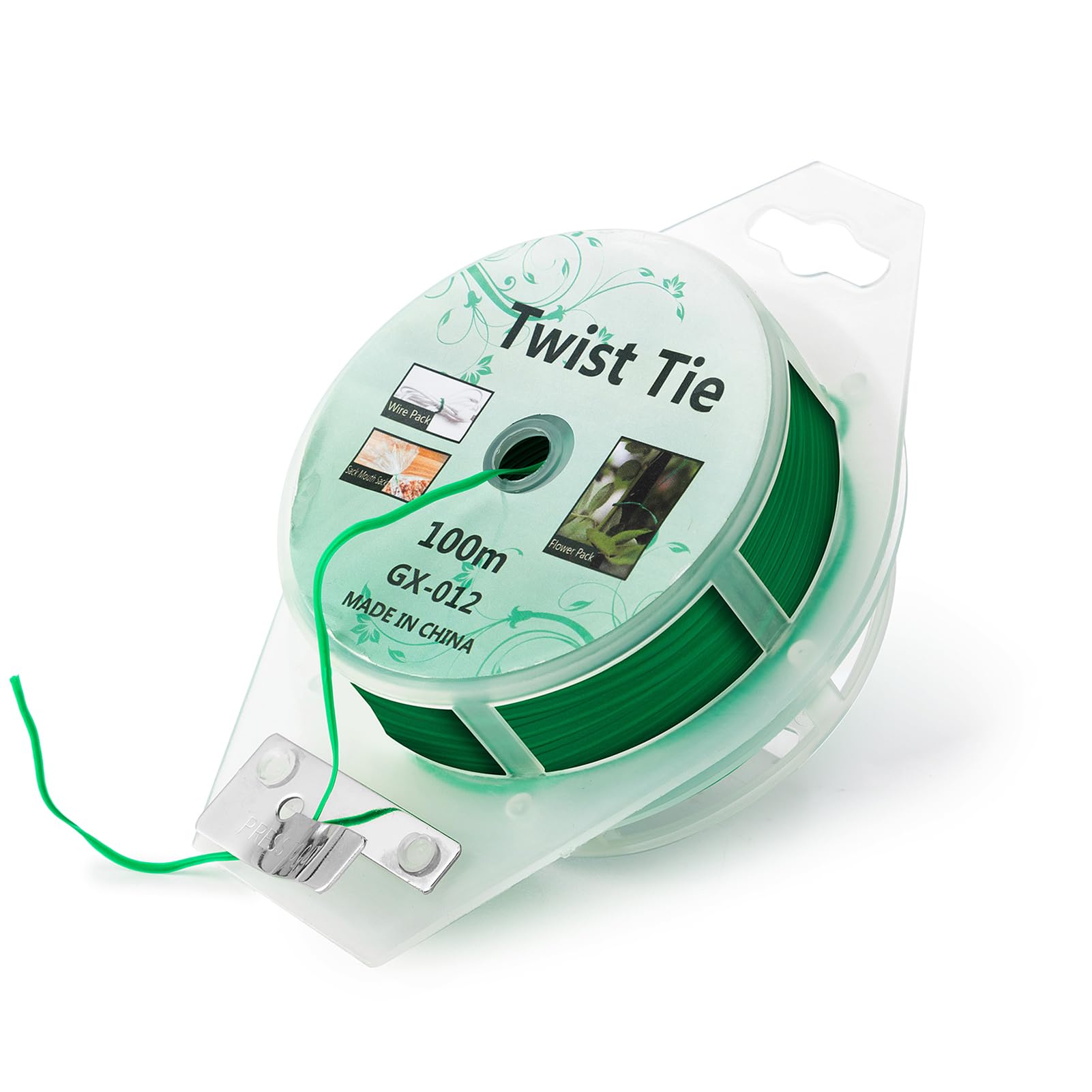 View 1 of 100m Garden Cable Ties & Cutters, Reusable Green Wire Twist Ties for Climbing Plants & Home Organization