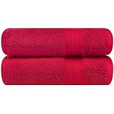 Ample Decor Bathroom Hand Towel 18 X 28 Inch 600 GSM 100% Cotton, Premium Soft Absorbent - 2 Pcs - Red