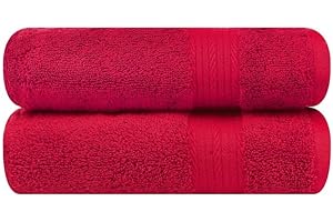 Ample Decor Bathroom Hand Towel 18 X 28 Inch 600 GSM 100% Cotton, Premium Soft Absorbent - 2 Pcs - Red