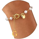 Vinswet Pearl Initial Bracelet for Women- Dainty Gold Letter heart Charm Pearl Beaded Bracelet Jewelry for Women, Bridesmaid Proposal Wedding Bride Party Bridal Shower Gift Valentine's Gift