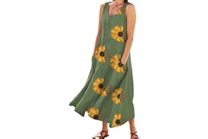 BAGELISE Women's Casual Loose Sundress Long Dress Sleeveless Split Maxi Dresses Summer Beach Dress with Pockets