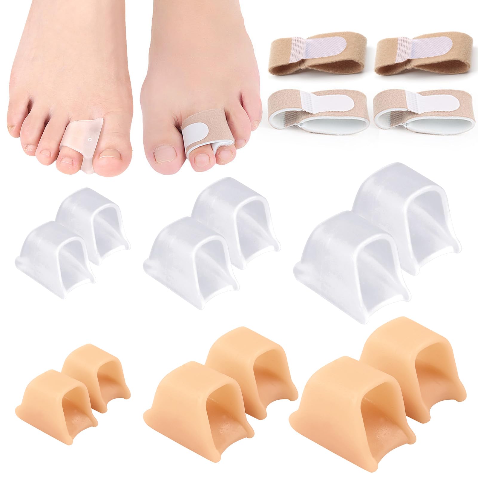 ZOCONE 12 Pack Gel Toe Separators for Overlapping Toes with 4 Hammer Toe Straighteners for Bent Toes, Soft Gel Hammer Toe Corrector for Men and Women Hammer Toe Splint for Support Correcting - 3 SIZE
