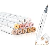 SFAIH Skin Tone Alcohol Markers Brush & Fine - 11 Light Portrait Colors+Mixed Color 0, Blendable & Refillable Permanent Art Markers for Adults/Teen/Artists/Creators & Illustrators