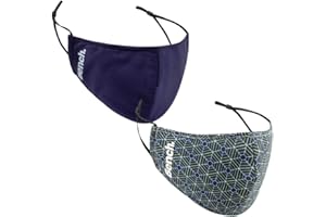 Bench. - 2 Pack Fabric Masks, Breathable, Adjustable with Dust Filter Pocket 3 Layer Protection in Navy Blue & Hexagon Print