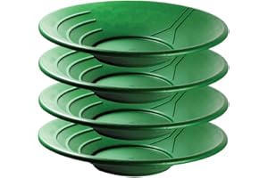 SE 14 Inch Gold Panning Pan - Three Riffles for Easier Mining and Prospecting (4 Pack Green)