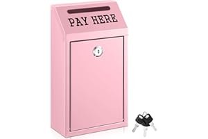 Yaocom Safe Cash Box Money Collection Metal Donation Box with Lock Wall Mount Pre Drilled Mailbox Delivery Ballot for Home Office Outdoor Self Serve Stand(Pink,10.2 x 5.7 x 2.8 Inch)