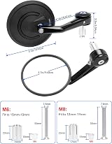 SUPAREE Round Bar End Mirrors 2 Pack 7/8 Inch Universal E-MARK Safe view 6
