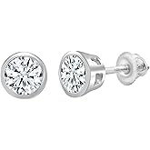 ALLORYA 1.00 Carat (ctw) Round Lab Grown White Diamond or Cubic Zirconia Basket Bezel Set Stud Earrings for Women in 925 Sterling Silver