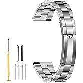 YISIWERA Screw-In Stainless Steel Watch Band, 20mm 22mm Quick Release Metal Watch Strap Bracelet for Men Women with Diving Deployment Buckle Silver